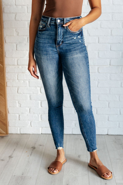 Alba High Rise Control Top Distressed Hem Skinny Jeans