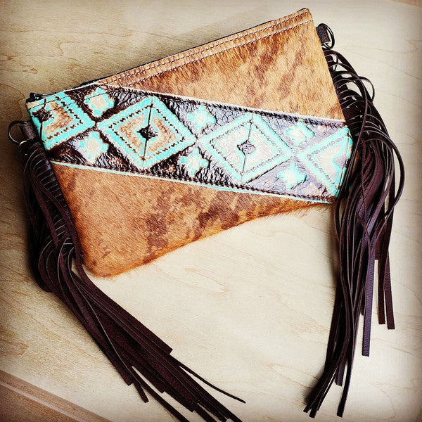 Handbag w/ Leather Fringe and Navajo Side Accent