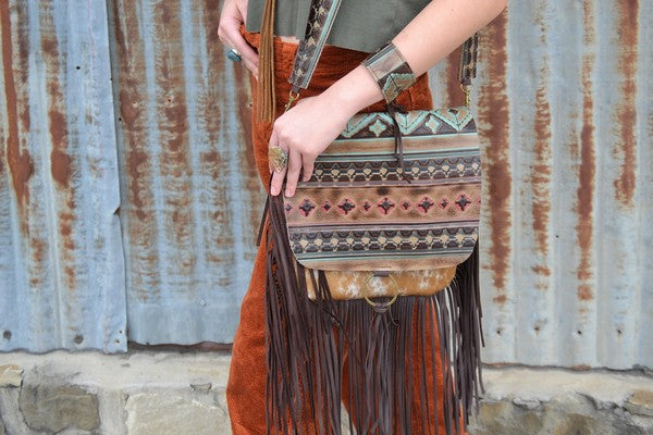 Hair w/ Turquoise Navajo Flap Crossbody Handbag