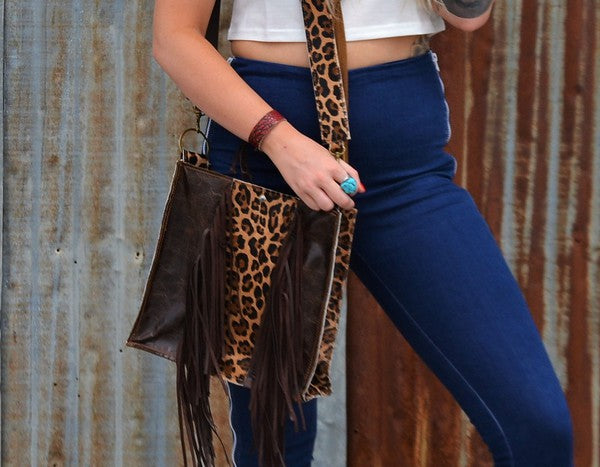 Hair on HIde Box Handbag w/ Leopard Accents