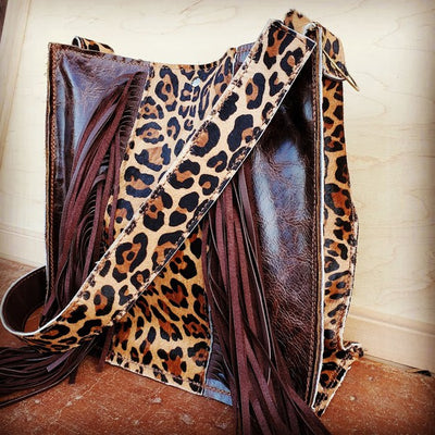 Hair on HIde Box Handbag w/ Leopard Accents