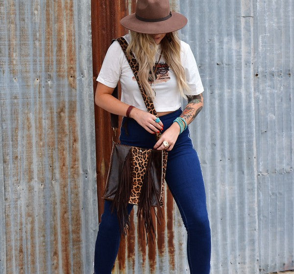 Hair on HIde Box Handbag w/ Leopard Accents