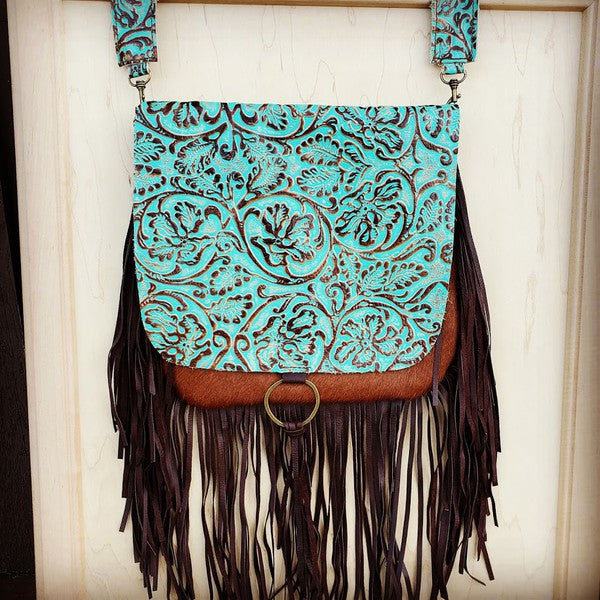 Hair on Hide Cowboy Turquoise flap Crossboy