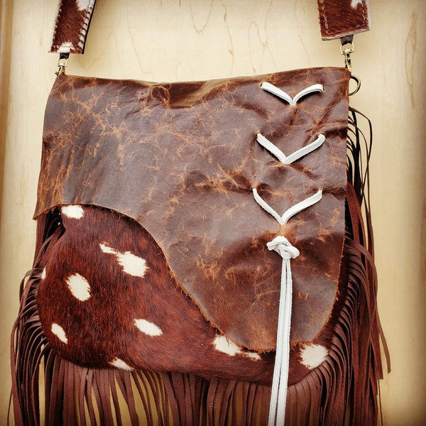 Deer Axis Handbag w/ Flap and Braid Accent