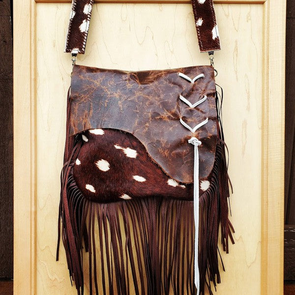Deer Axis Handbag w/ Flap and Braid Accent