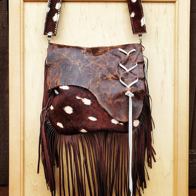 Deer Axis Handbag w/ Flap and Braid Accent
