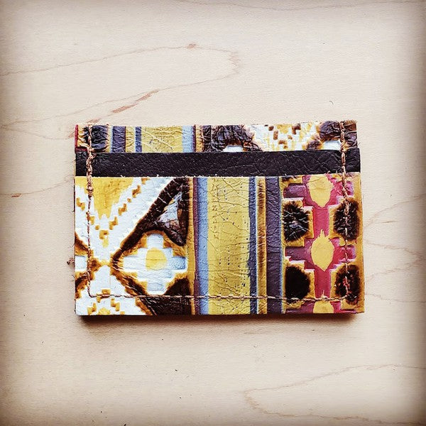 Embossed Leather Credit  Card Holder Yellow Navajo