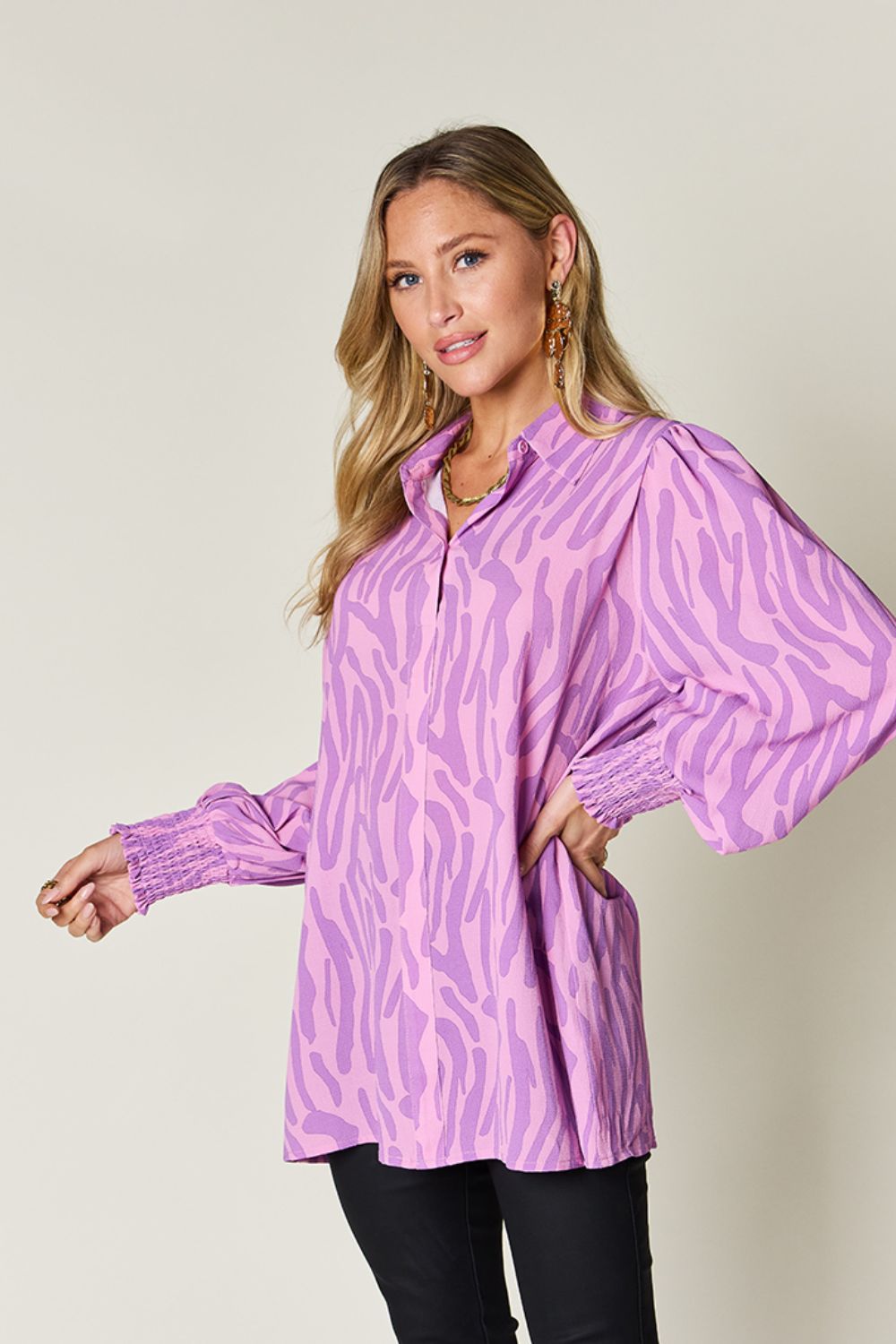 Printed Smocked Long Sleeve Blouse in 4 Colors