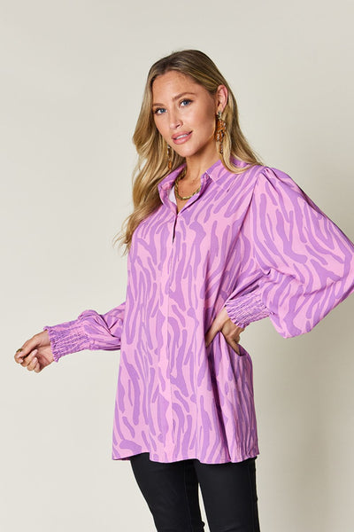 Printed Smocked Long Sleeve Blouse in 4 Colors