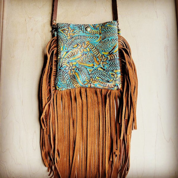 Small Handbag Dallas Turquoise Leather Full Fringe