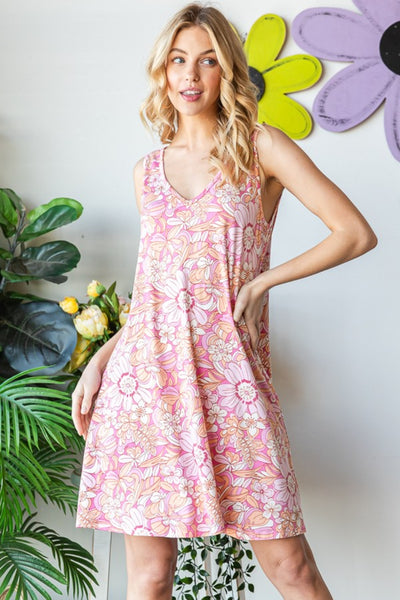 Floral V-Neck Tank Dress with Pockets