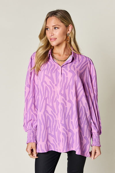 Printed Smocked Long Sleeve Blouse in 4 Colors