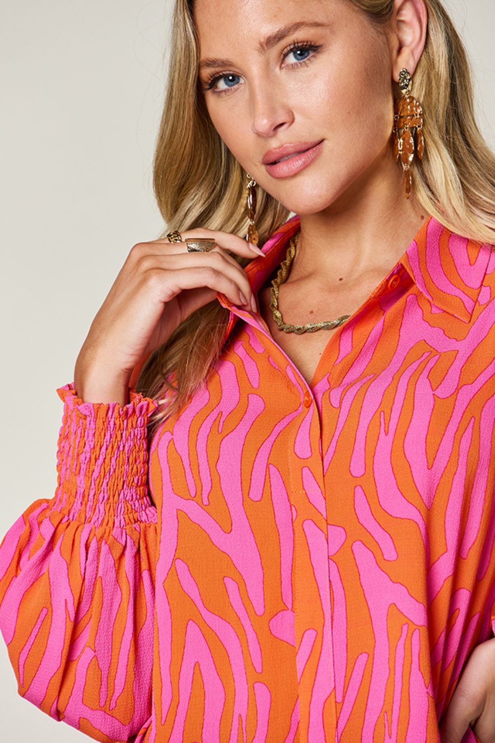 Printed Smocked Long Sleeve Blouse in 4 Colors