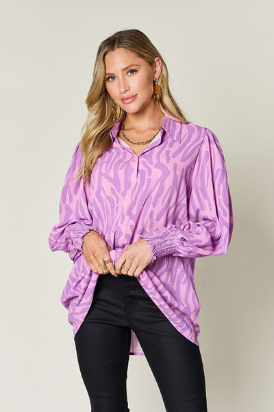 Printed Smocked Long Sleeve Blouse in 4 Colors