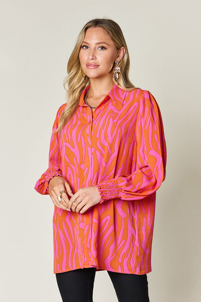 Printed Smocked Long Sleeve Blouse in 4 Colors