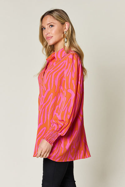 Printed Smocked Long Sleeve Blouse in 4 Colors