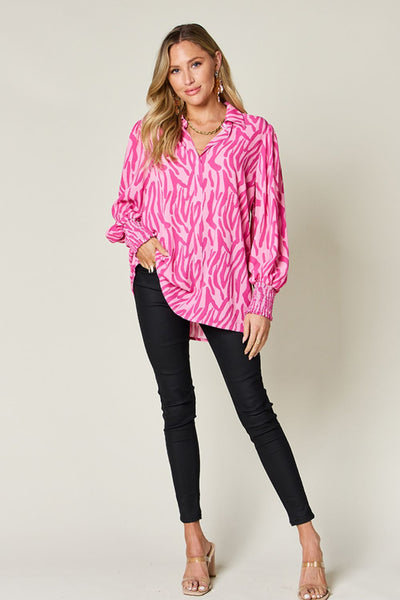 Printed Smocked Long Sleeve Blouse in 4 Colors
