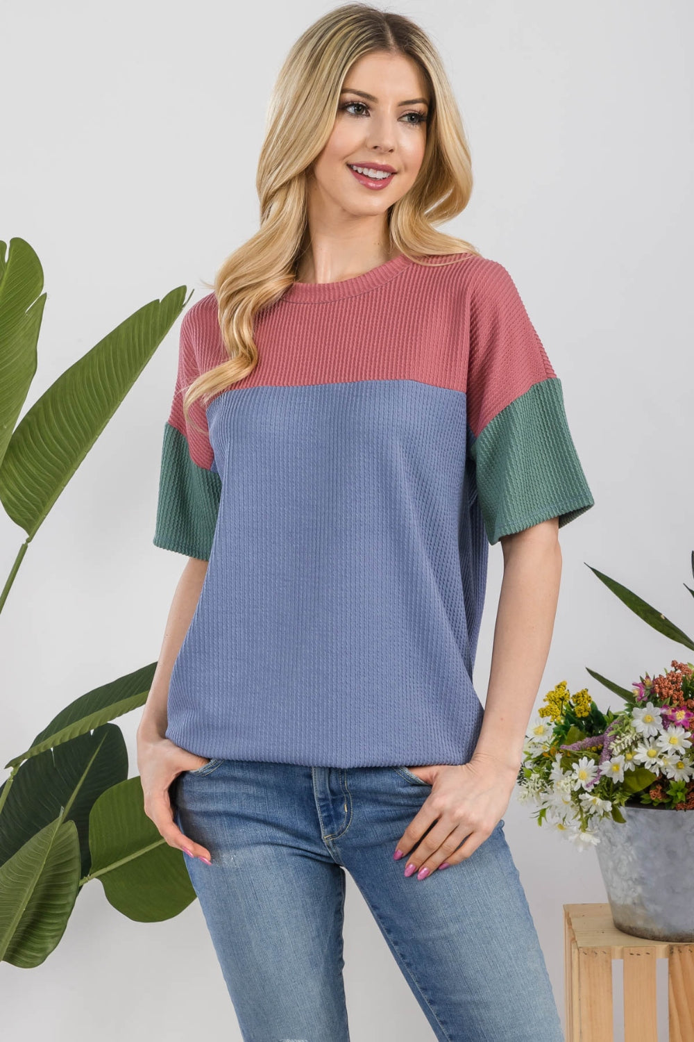 Ribbed Color Block T-Shirt