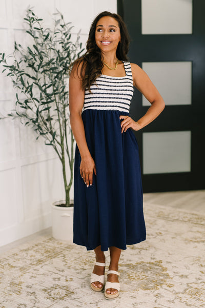Dockside Darling Midi Dress in Navy