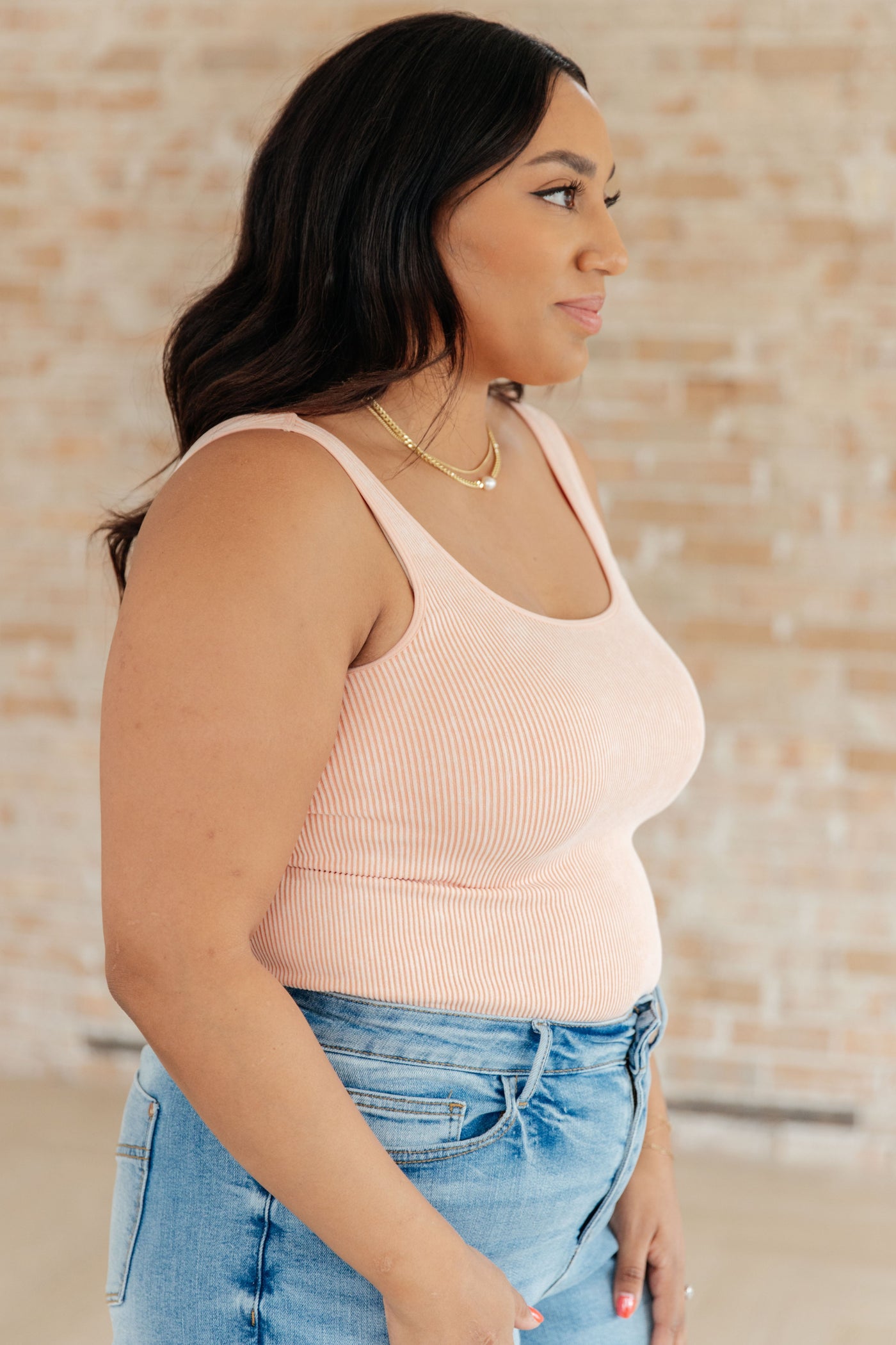 Fundamentals Ribbed Seamless Reversible Tank in Peach