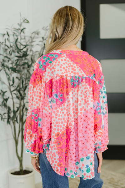 No Hesitation Mixed Print Blouse