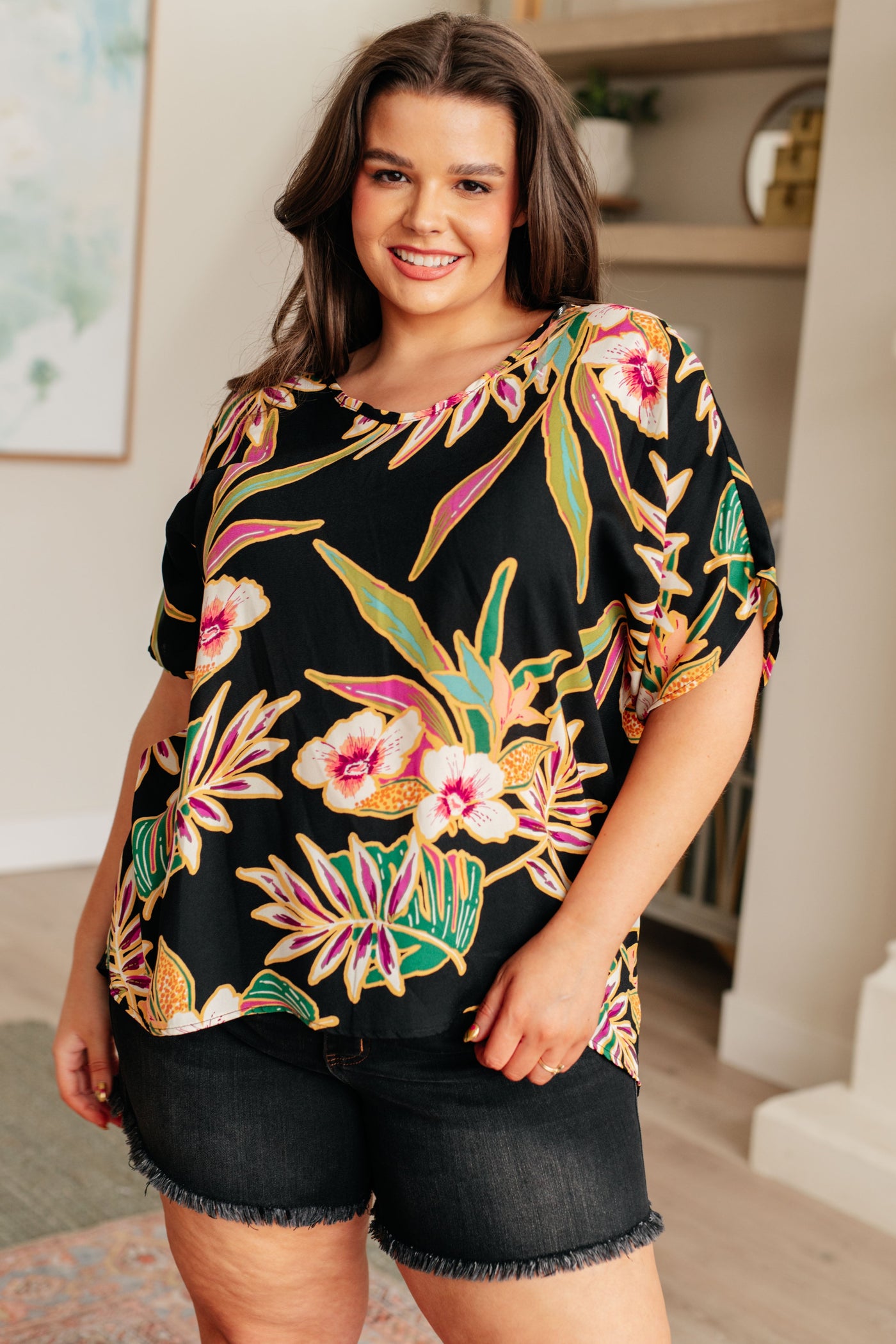 Tropical Bouquet V-Neck Top