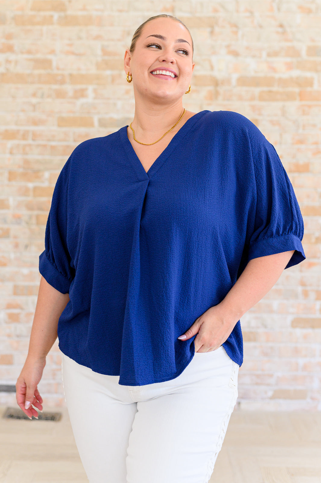 Up For Anything V-Neck Blouse in Navy
