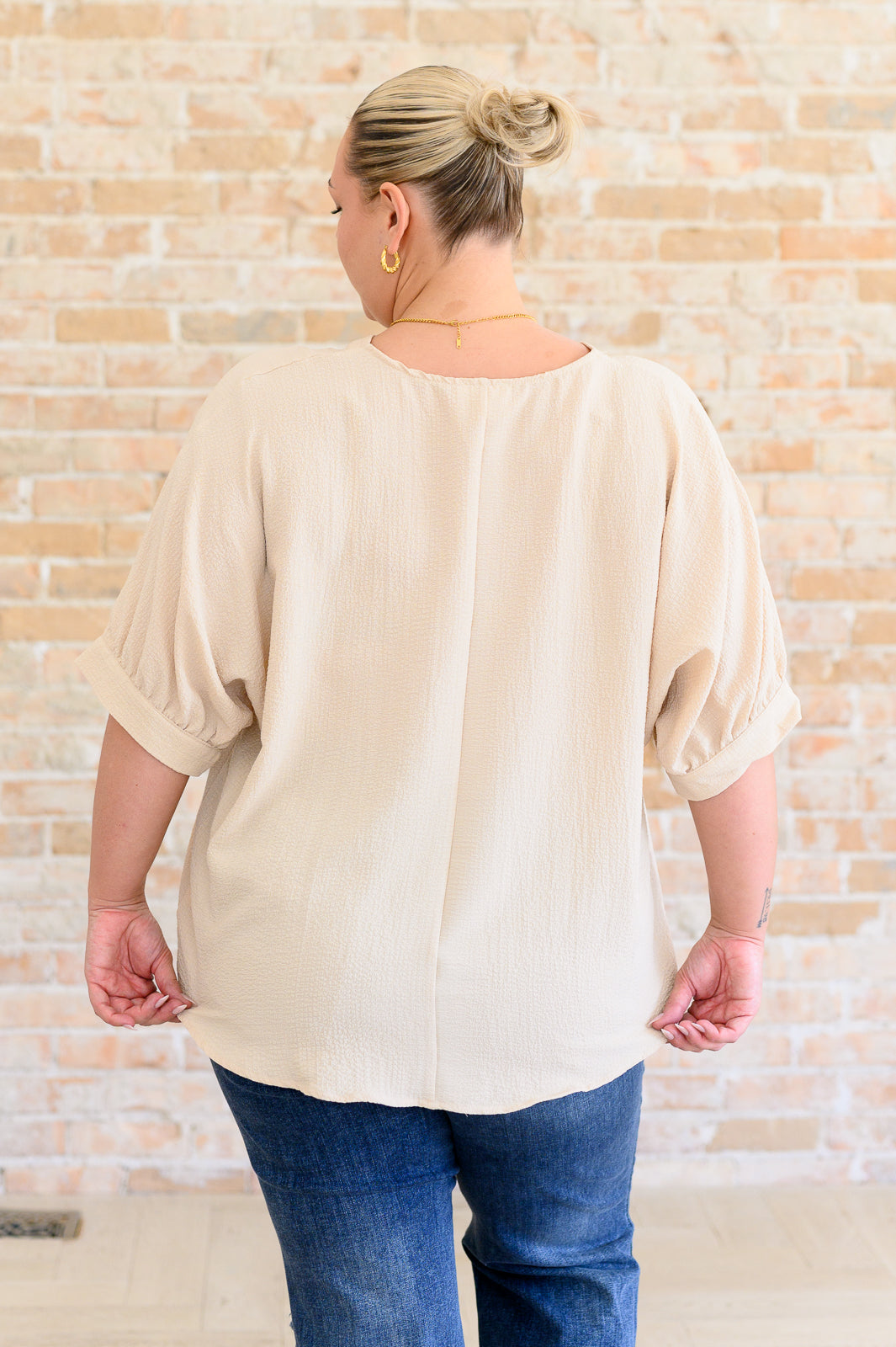 Up For Anything V-Neck Blouse in Taupe