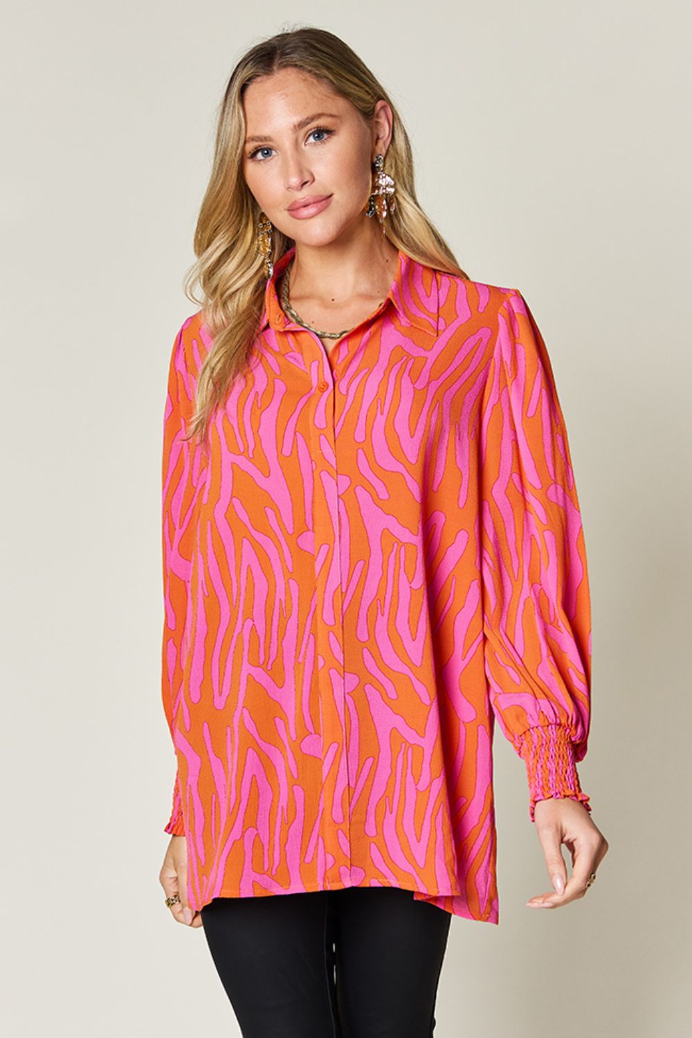 Printed Smocked Long Sleeve Blouse in 4 Colors