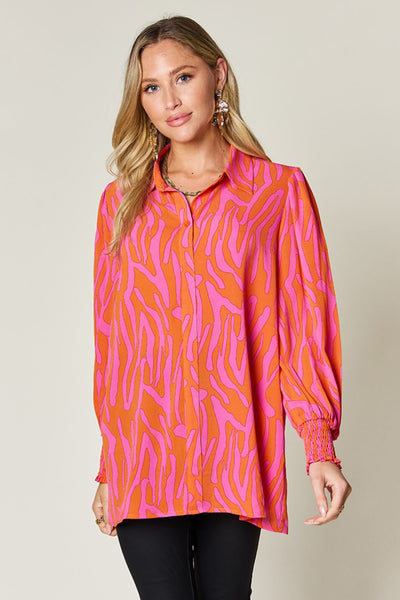 Printed Smocked Long Sleeve Blouse in 4 Colors
