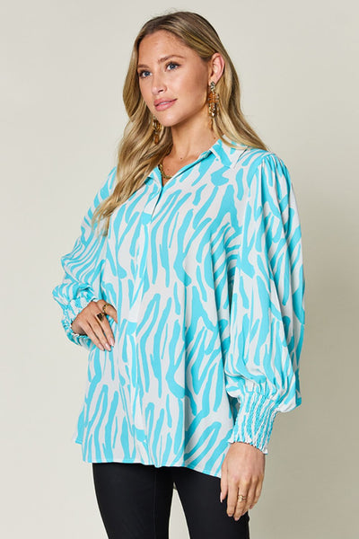 Printed Smocked Long Sleeve Blouse in 4 Colors