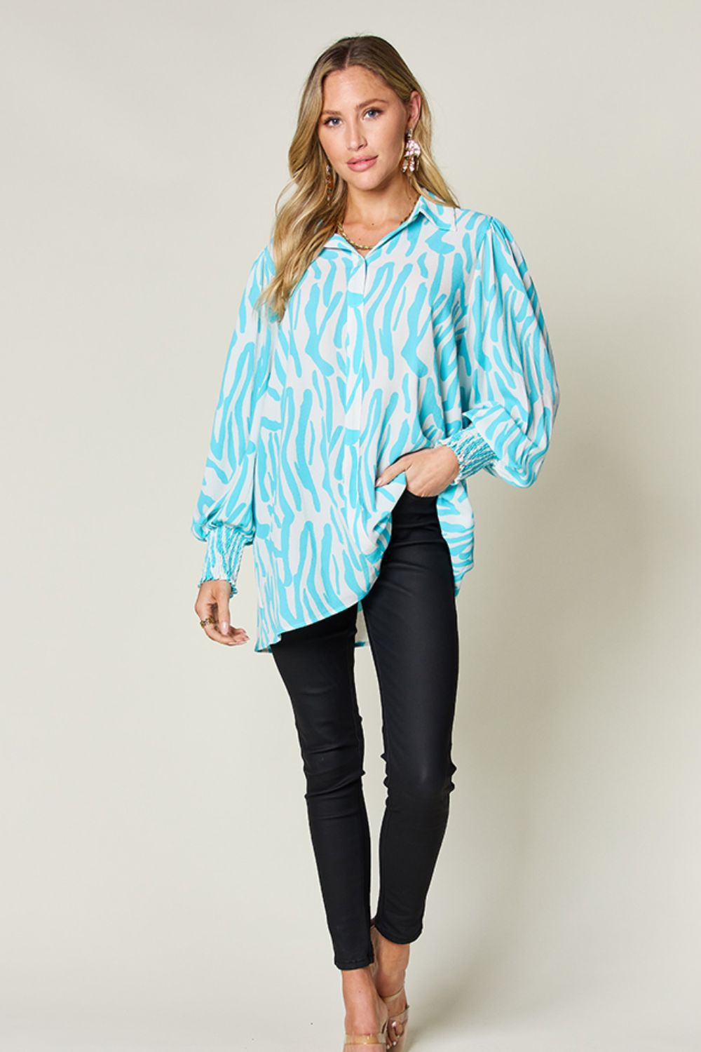 Printed Smocked Long Sleeve Blouse in 4 Colors