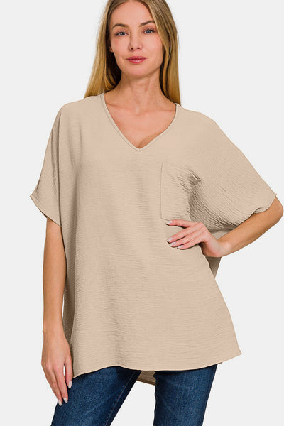 Texture V-Neck Short Sleeve Top