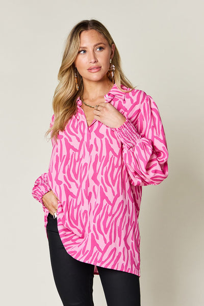 Printed Smocked Long Sleeve Blouse in 4 Colors