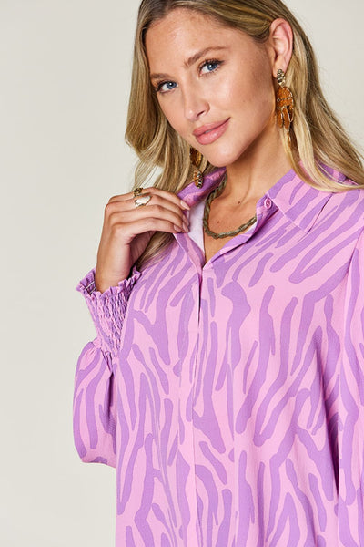 Printed Smocked Long Sleeve Blouse in 4 Colors