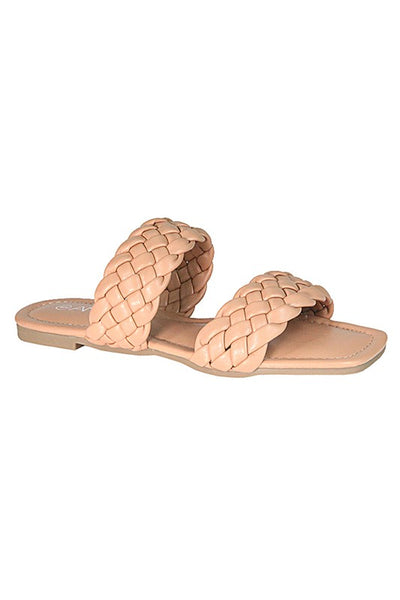 Braided Strap Slide Sandals in Nude