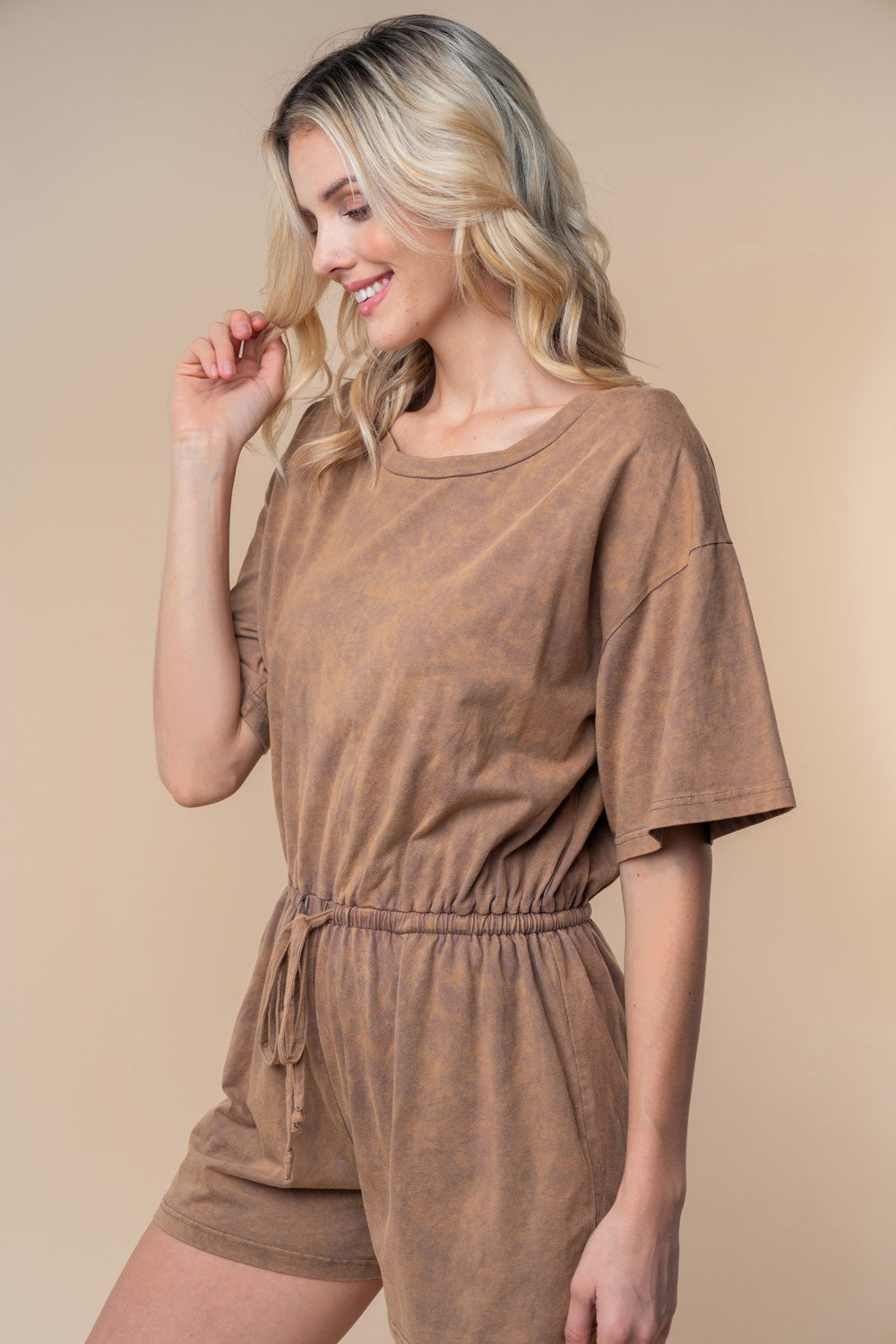 Short Sleeve Drawstring Romper