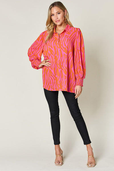 Printed Smocked Long Sleeve Blouse in 4 Colors