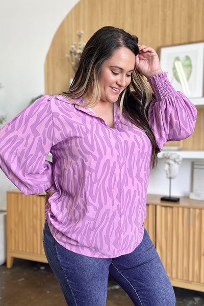 Printed Smocked Long Sleeve Blouse in 4 Colors
