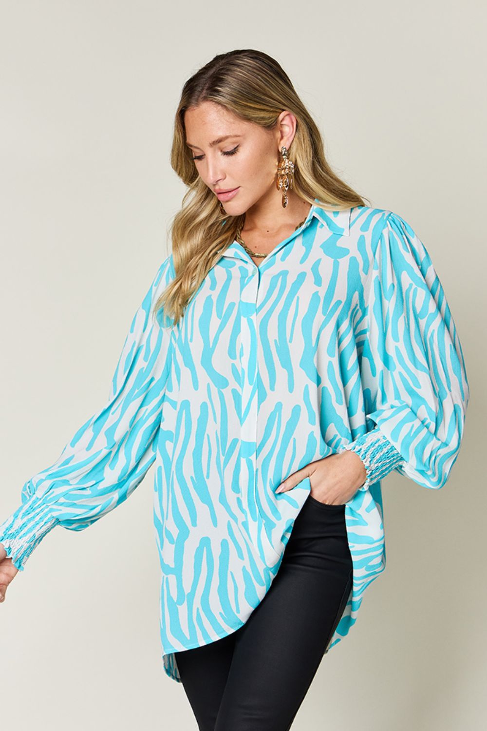 Printed Smocked Long Sleeve Blouse in 4 Colors
