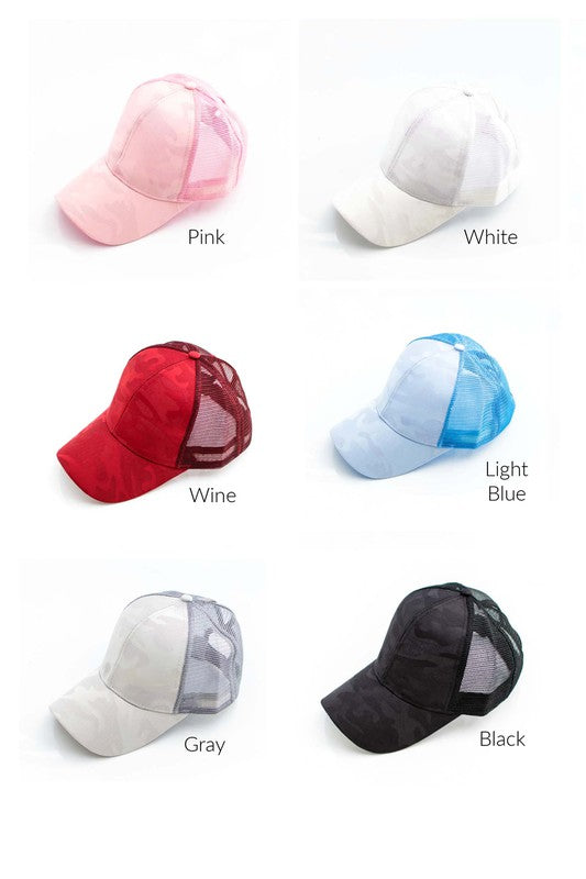 Camo Messy Bun Cap in 6 Colors