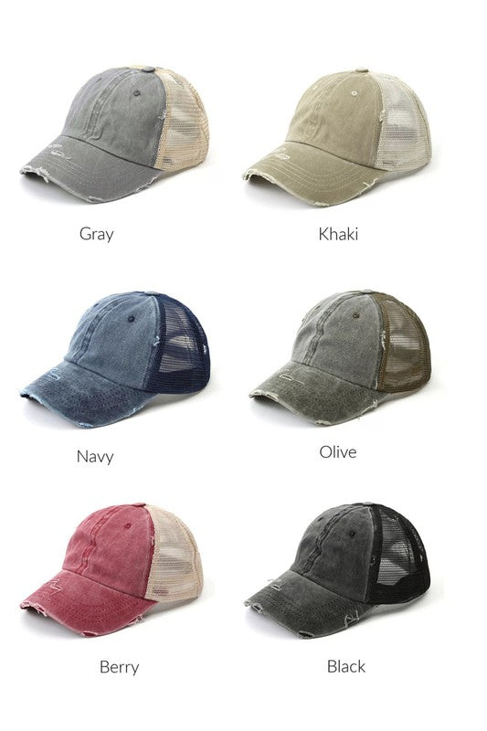 Distressed Messy Bun Hat Cap in 8 Colors