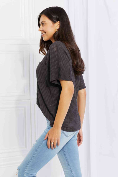 Zenana Full Size Spring It On Keyhole Jacquard Sweater in Gray
