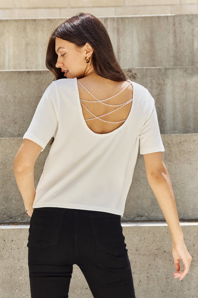 Pearly White Criss Cross Pearl T-Shirt