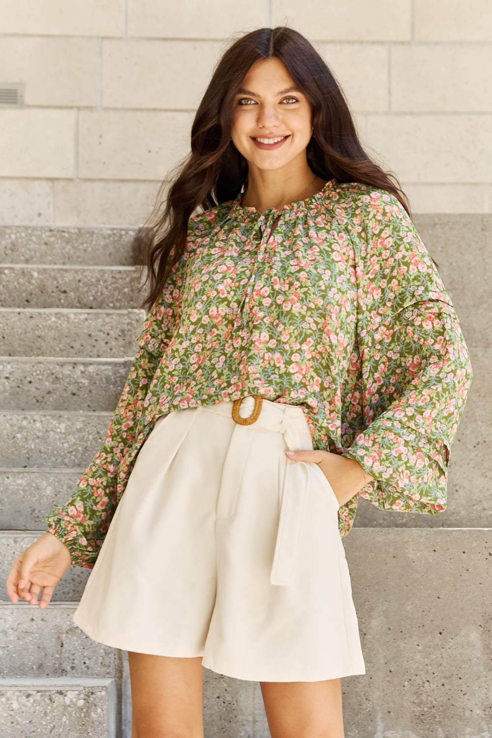 She's Blossoming Balloon Sleeve Floral Blouse