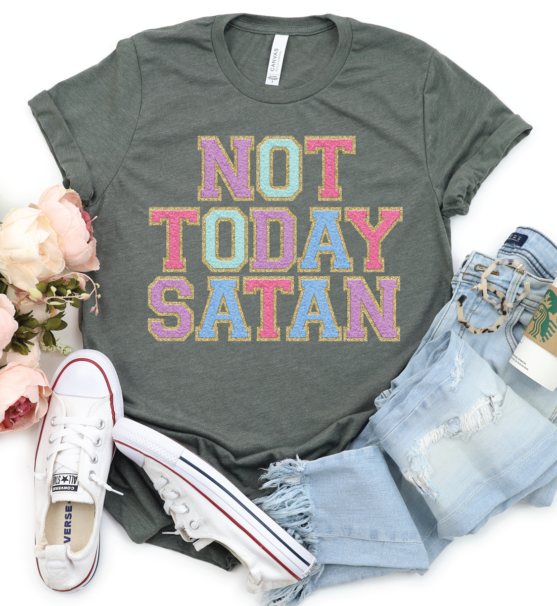 Not Today Satan Patch Letter Tee