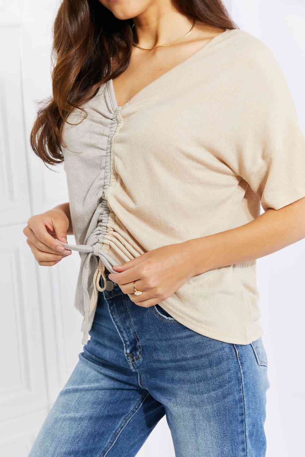AMOLI Full Size Better Together Cinched Color Block Top